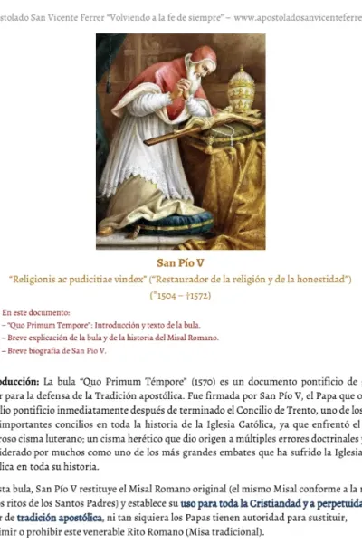 Bula Quo Primum Tempore – San Pío V