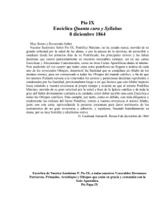Encíclica Quanta Cura y Syllabus contra Errores – Beato Pío IX