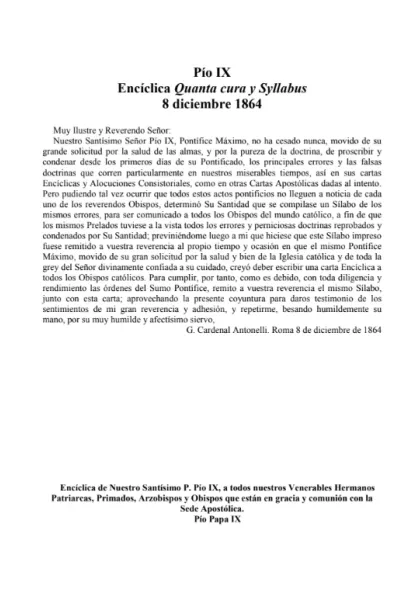 Encíclica Quanta Cura y Syllabus contra Errores – Beato Pío IX